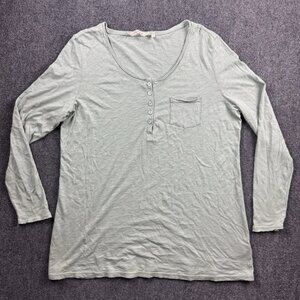 Soft Surroundings Top Henley Long Sleeve Blouse Women's Size Large Mint Green